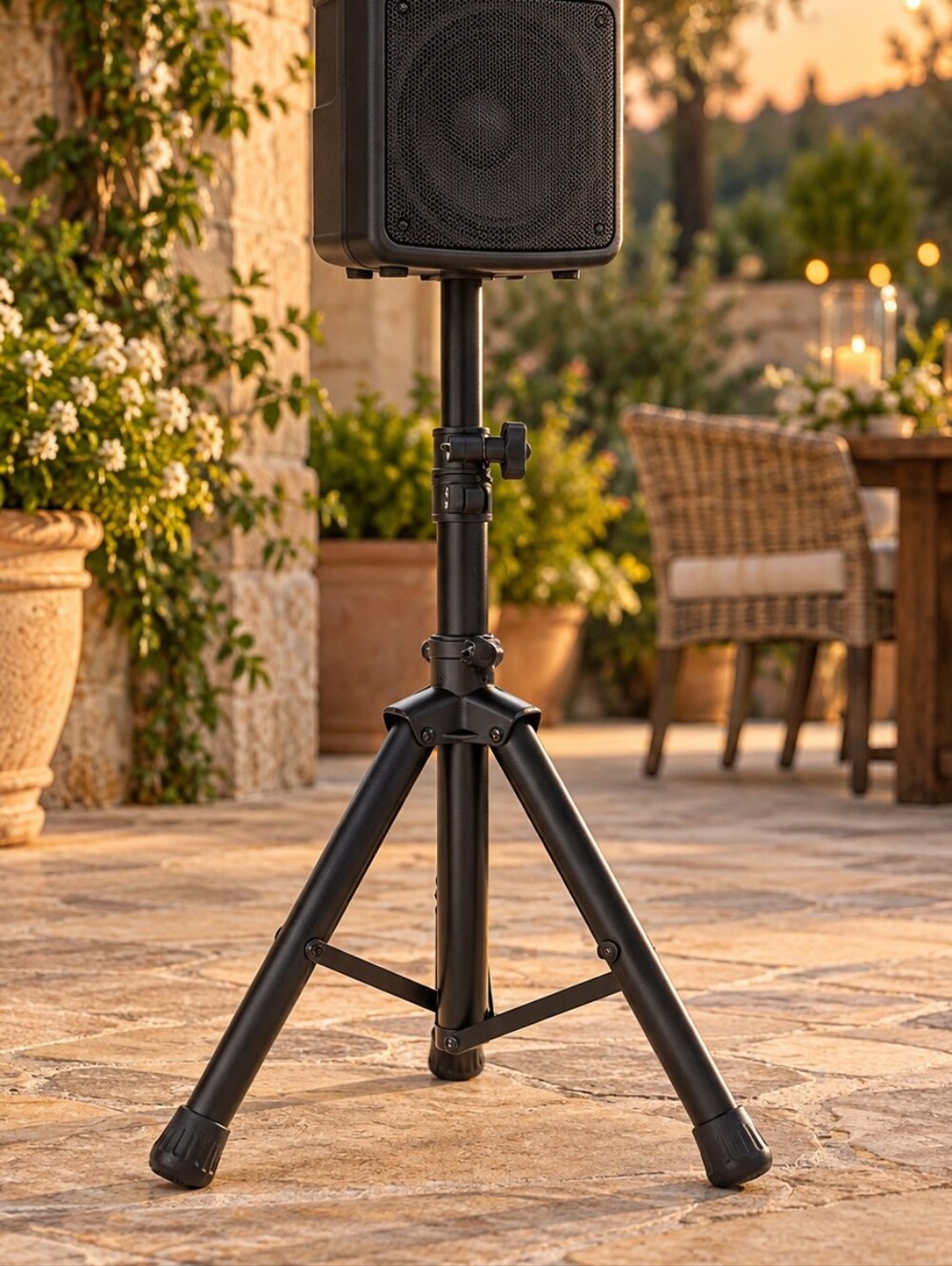 Compact Adjustable Tripod Speaker Stand Black Folding 25-43 Inch